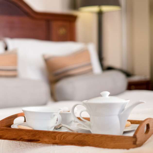 tray on bed